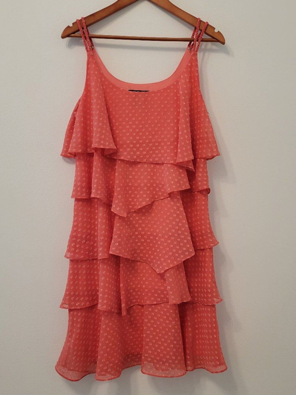 SIGNATURE by ROBBIE BEE Coral Sheer Ruffled Dot Layered Sundress/ Cocktail Dress